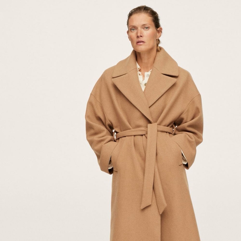 MANGO Wide Lapel Wool-Blend Coat
